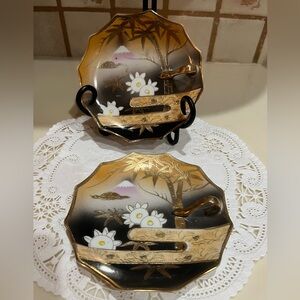 Japanese Set of 2 Vintage Trinket Dishes with Finger Hsndle